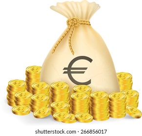 Moneybag with gold coins and euro sign