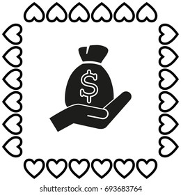 moneybag and hand vector icon