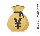 Moneybag with Japanese Yen sign. Cash, interest rate, business and financial item. Flat style vector finance symbol.
