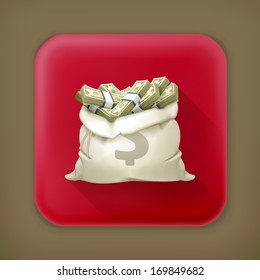 Moneybag, long shadow vector icon