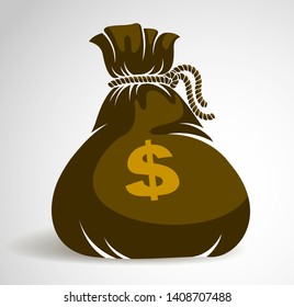 Moneybag money bag vector simplistic illustration icon or logo, business and finance theme, income taxes revenue prize.