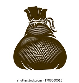 Moneybag money bag vector simplistic illustration icon or logo, business and finance theme, income taxes revenue prize.