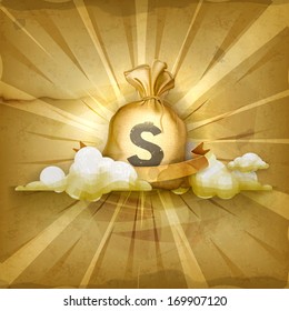 Moneybag, old style vector background