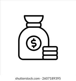 moneybag outline icon. moneybag black line illustration.