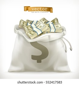 Moneybag. Paper money. 3d vector icon