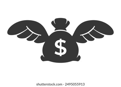 Moneybag with wings icon. bold icon editable illustration on isolated white background.