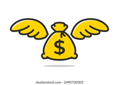 Moneybag with wings icon. Vector line icon illustration on isolated white background.