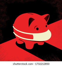 La caja de dinero. Ilustración de concepto de vector plano sobre los temas: crisis, coronavirus, covid-19, pandemia. Colección roja.