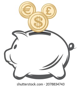 Moneybox En Forma De Ilustración Del Vector De Cerdo. Icono De Banco De Cerdo Aislado En Fondo Blanco
