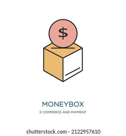 moneybox icon from e commerce and payment collection. Thin outline moneybox, money, bank detailed offset lineal color icon isolated on white background. Line vector moneybox sign, symbol for web and 