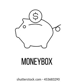 Moneybox icon or logo line art style. Vector Illustration.