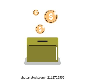 Moneybox And Investing Fund Savings, Saving Coins, Donation Concept Flat Vector Illustration.