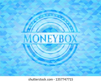 Moneybox light blue emblem with triangle mosaic background