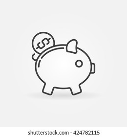 Moneybox line icon - vector piggy bank symbol. Pig with coin linear sign or logo element
