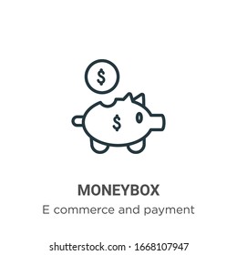 Moneybox umreißt Vektorillustration Symbol. Thinline Black Moneybox Symbol, flache Vektorillustration einfache Elementgrafik aus bearbeitbarem E-Commerce und Zahlungskonzept einzeln auf weißem Hintergrund