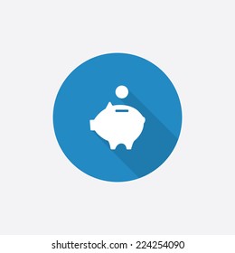 moneybox piggy Flat Blue Simple Icon with long shadow, isolated on white background  