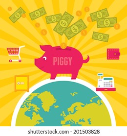 Moneybox Piggy Illustration in Flat Design Style - Finance Business Concept for presentation, booklet, website etc.