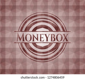 Moneybox red seamless emblem or badge with geometric pattern background.