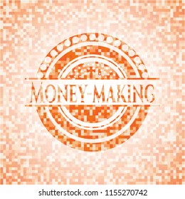 Money-making abstract orange mosaic emblem with background