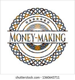 Money-making arabic style badge. Arabesque decoration.