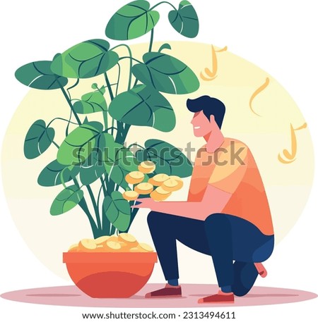 money-making cultivation a visual representation of a man cultivating a money tree for bussiness success. money tree growing
