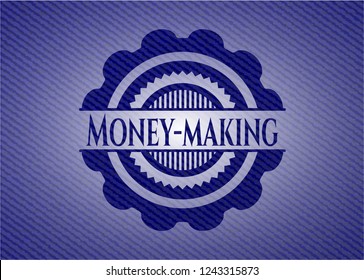 Money-making emblem with jean background