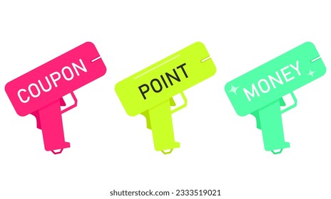conjunto de ilustraciones de máquina de eventos de creación de dinero. dinero, cupón, punto, dólar. Dibujo de vectores. 
