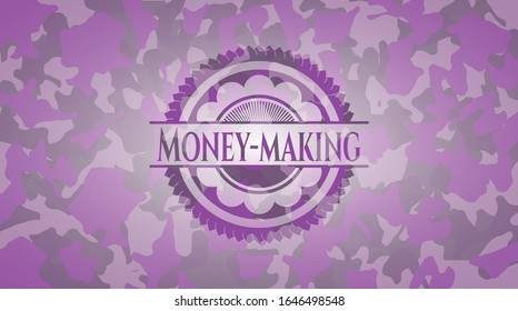Money-making pink and purple on camo texture. Vector Illustration. Detailed.