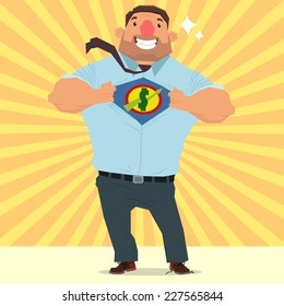 moneyman opening shirt in superhero style. super businessman. vector illustration.