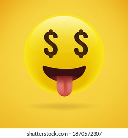 Money-Mouth Face Emoji. Dollar Sign Eyes Emoticon Emoji Character Icon.