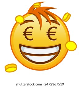 Money-mouth face Large size of yellow emoji smile with hair
