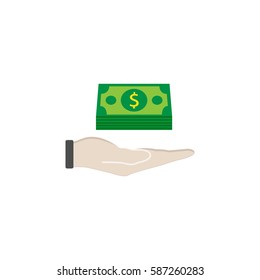 Moneys in hand flat icon, finance and business, Bundle of money sign vector graphics, a colorful solid pattern on a white background, eps 10.
