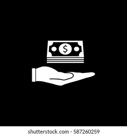 Moneys in hand solid icon, finance and business, Bundle of money sign vector graphics, a filled pattern on a black background, eps 10.