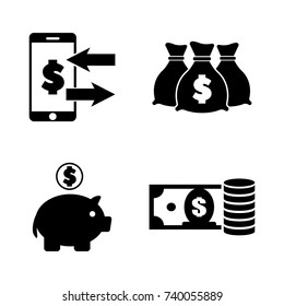 Moneys. Simple Related Vector Icons Set for Video, Mobile Apps, Web Sites, Print Projects and Your Design. Black Flat Illustration on White Background.