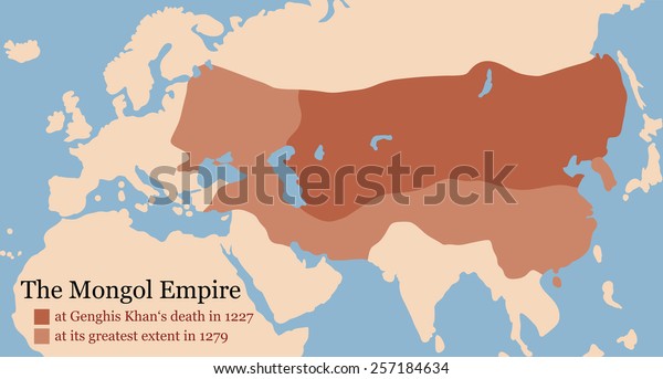 1227年のジンギス カーンの死に際し 1279年に最も大きく描かれたモンゴル帝国の地図 ベクターイラスト のベクター画像素材 ロイヤリティフリー