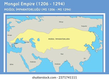 mongol empire map vector geography (1206-1294)