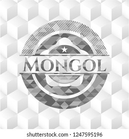 Mongol grey emblem. Retro with geometric cube white background