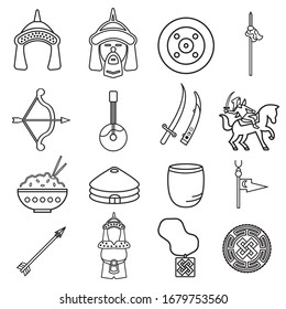 Mongol warrior line icon set