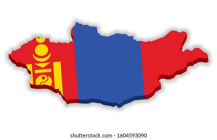 mongolia 3d like map, flag, vector illustration 