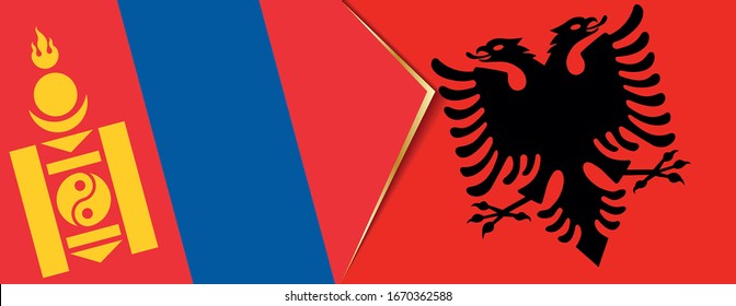 Mongolia and Albania flags, two vector flags symbol of relationship or confrontation.