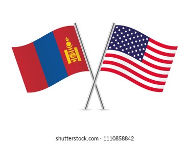 Mongolia and America flags. Vector illustration.
