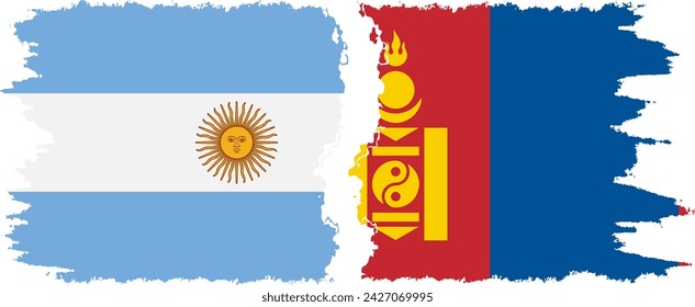 Mongolia and Argentina grunge flags connection, vector