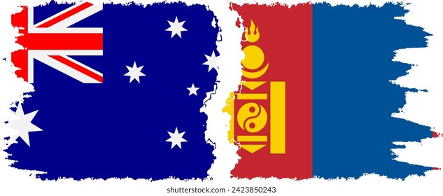 Mongolia and Australia grunge flags connection, vector