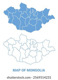 Mongolia Blue map flat regions border outline vector illustration