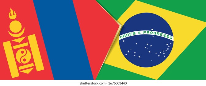 Mongolia and Brazil flags, two vector flags symbol of relationship or confrontation.