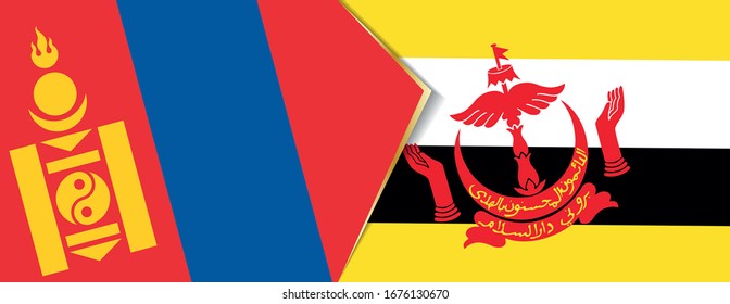 Mongolia and Brunei flags, two vector flags symbol of relationship or confrontation.
