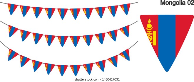 Mongolia Bunting Flags Isolated on white Background. vector illustration.