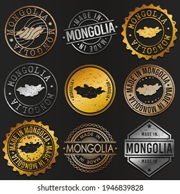 Mongolia Business Metal Stamps. Gold Made In Product Seal. National Logo Icon. Symbol Design Insignia Country.