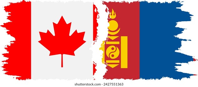 Mongolia and Canada grunge flags connection, vector