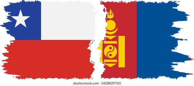 Mongolia y Chile grunge banderas de conexión, vector